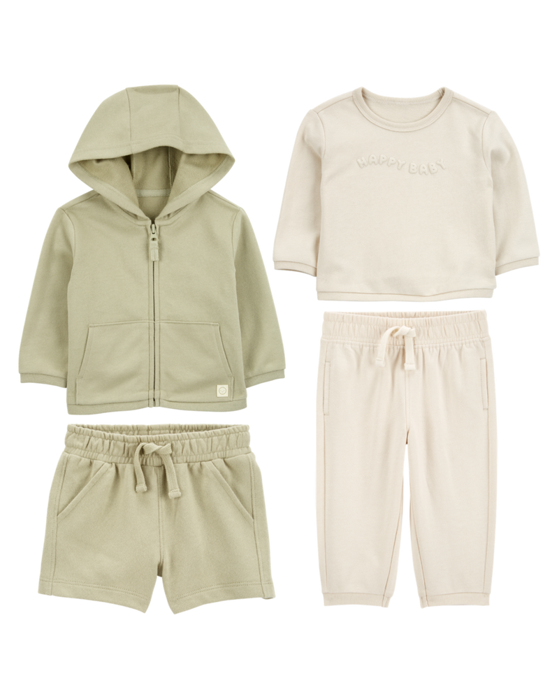 Baby 4-Piece French Terry Mix-and-Match Outfit Set - Green/Cream
, image 1 of 11 slides