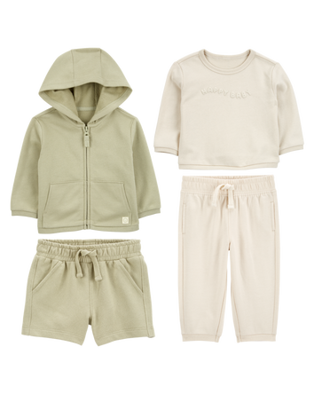 Baby 4-Piece French Terry Mix-and-Match Outfit Set - Green/Cream
, 