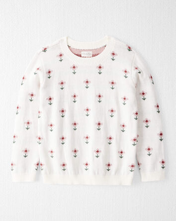 Girls Organic Cotton Sweater Knit in Wildflower Maze Print, 
