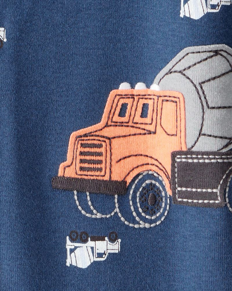 Toddler Boy Construction 100% Cotton 1-Piece Pajamas - Navy, image 3 of 4 slides