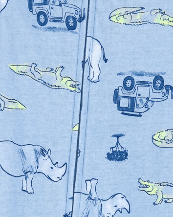 Baby Boy Safari Print Snug Fit Cotton Footie 1-Piece Pajamas - Blue, 