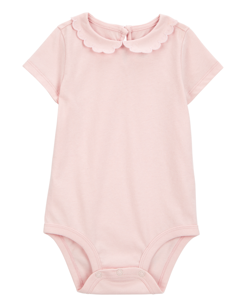Baby Scalloped Collar Short-Sleeve Bodysuit - Pink, image 1 of 3 slides