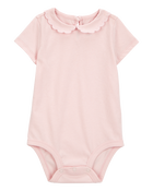 Baby Scalloped Collar Short-Sleeve Bodysuit - Pink, image 1 of 3 slides
