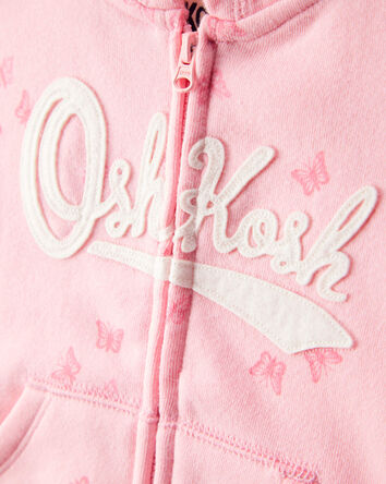 Baby Girl Butterfly Print Fleece Hooded Zip-Up Jacket - Pink, 