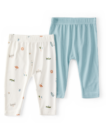 Baby Boy 2-Pack PurelySoft Pull-On Pants - Blue/Ivory, 