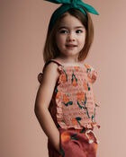 Toddler Girl Smocked Bib Top in Clementine Grove Print - Light Pink, image 1 of 6 slides