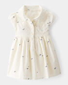 Baby Girl Swiss Dot Bow Print Short-Sleeve Dress - Ivory, image 1 of 4 slides