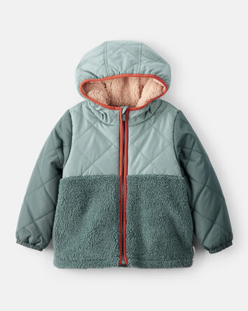 Toddler Boy Long-Sleeve Midweight Quilted Sherpa Jacket - Green, 