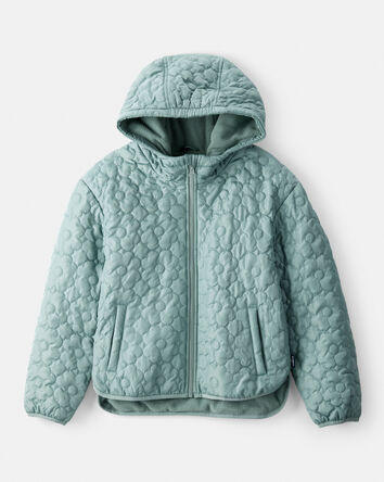 Girls Flowers Long-Sleeve Midweight Quilted Jacket - Green, 