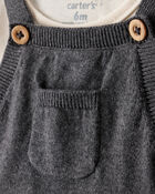 Baby Girl Bow Print Cotton Long-Sleeve Dress Set - Grey, image 6 of 7 slides