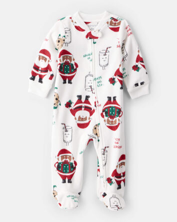 Baby Brown Santa Milk & Cookies Loose Fit Fleece Long-Sleeve Sleep & Play Pajamas - White, 