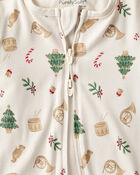 Baby Christmas Print PurelySoft Long-Sleeve Sleep & Play Pajamas - White, image 3 of 7 slides