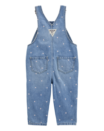 Baby Heart-Print Knit Denim Overalls - Blue, 