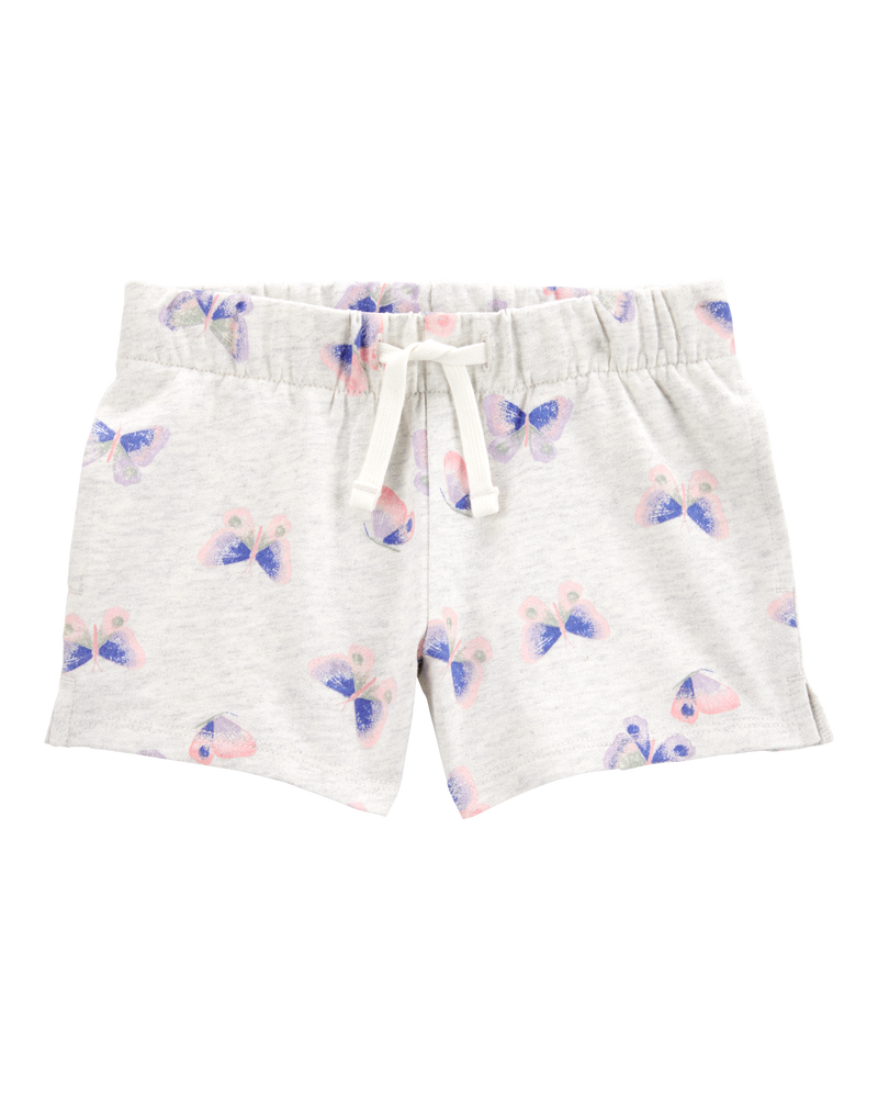 Baby Butterfly Print Pull-On French Terry Shorts - Grey, image 1 of 4 slides