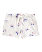 Baby Butterfly Print Pull-On French Terry Shorts - Grey, image 1 of 4 slides