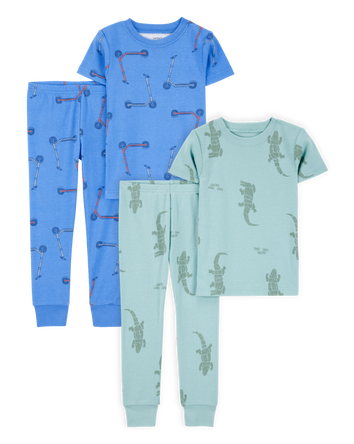 Toddler 4-Piece Snug Fit 100% Cotton Pajamas - Green/Blue, 