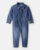 Toddler Denim Long-Sleeve Jumpsuit - Blue, image 1 of 5 slides