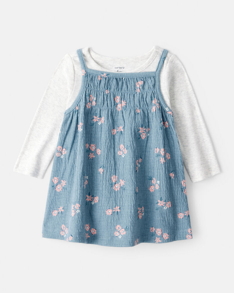 Baby Girl 2-Piece Floral Long-Sleeve Dress Set - Blue, image 1 of 6 slides