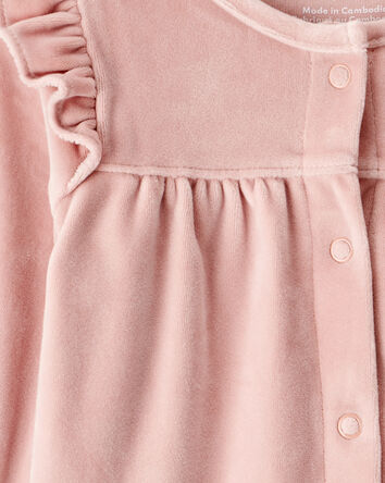 Baby Girl Velour Long-Sleeve Jumpsuit - Pink, 