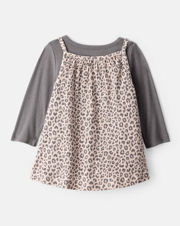 Baby Girl 2-Piece Leopard Print Long-Sleeve Dress Set - Grey/Brown, 