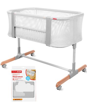 Cozy-Up 2-in-1 Bedside Sleeper & Bassinet Fitted Sheet - Grey Clouds, 