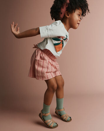 Toddler Girl Swing Short with Pockets in Stripes - Light Pink, 