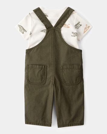 Baby 2-Piece Team Champ Tee & Overall Set - Ivory/Olive, 