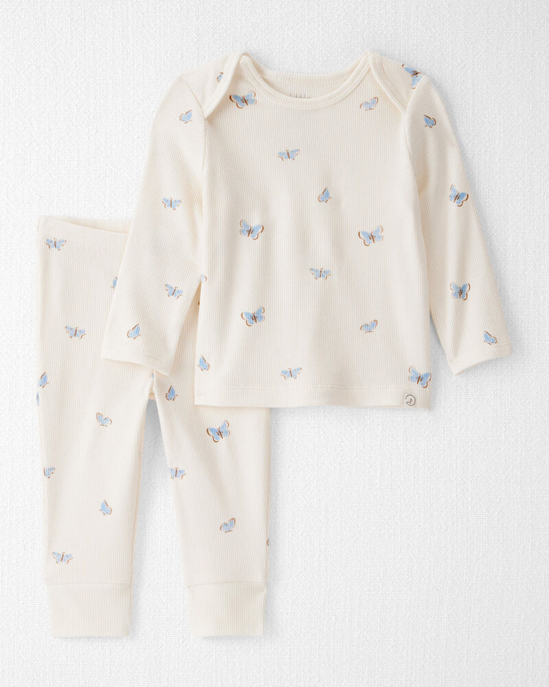 Baby Girl 2-Piece Organic Cotton Ribbed Knit Set in Butterfly Breeze Print, image 1 of 4 slides