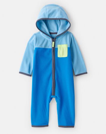 Baby Boy Color Block Fleece Long-Sleeve Jumpsuit - Blue, 