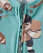 Baby Boy Football Print 100% Cotton Long-Sleeve 2-Way Zip 1-Piece Pajamas - Green, image 2 of 4 slides