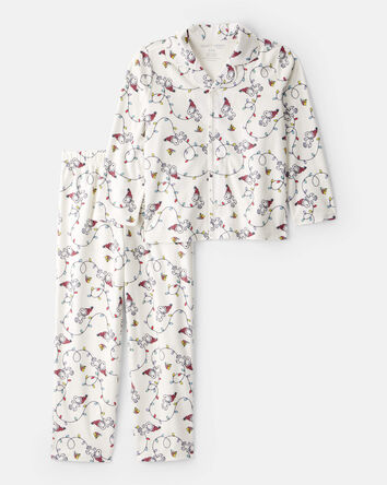 Kid Peanuts Snoopy Print Fleece Long-Sleeve Loose Fit 2-Piece Pajamas - White, 