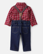 Baby Boy 3-Piece Plaid Print Long-Sleeve Shirt & Suspender Pant Set - Red/Denim, image 3 of 6 slides