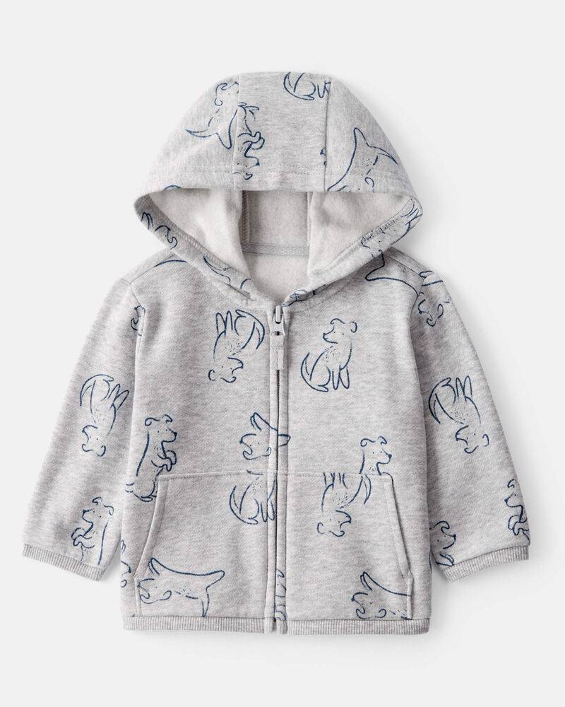 Baby Boy DayDream Fleece Dog Print Long-Sleeve Hoodie - Grey, image 1 of 3 slides