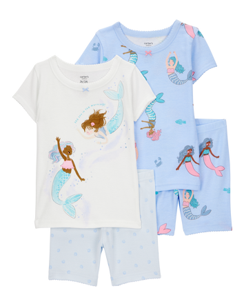 Toddler Mermaid Print Snug Fit Cotton 4-Piece Pajamas, 