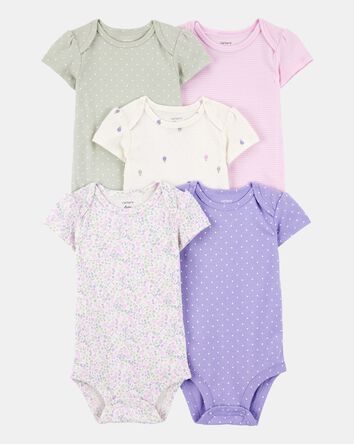 Baby Girl 5-Pack Floral Polka Dot Short-Sleeve Bodysuits, 