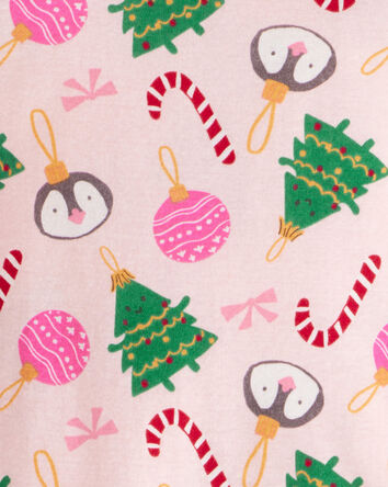 Toddler Girl Pink Ornaments 100% Cotton Long-Sleeve Snug Fit 2-Piece Pajamas - Pink, 