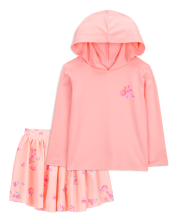 Toddler 2-Piece UPF 50+ Sun Protection Moisture Wicking Active Pullover & Skort Set - Coral
, 