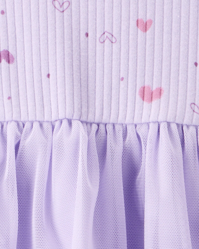 Baby Girl Heart Print Long-Sleeve Dress - Purple, image 4 of 5 slides
