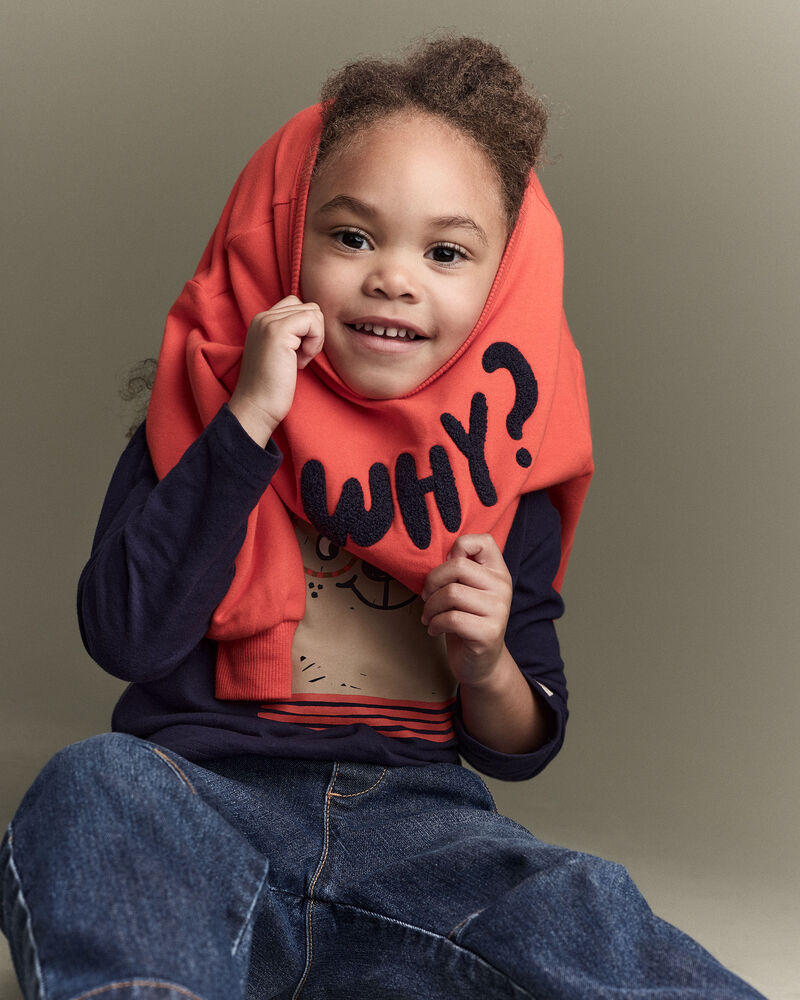 Toddler 'Why?' Graphic Pullover Sweatshirt - Orange, image 4 of 7 slides
