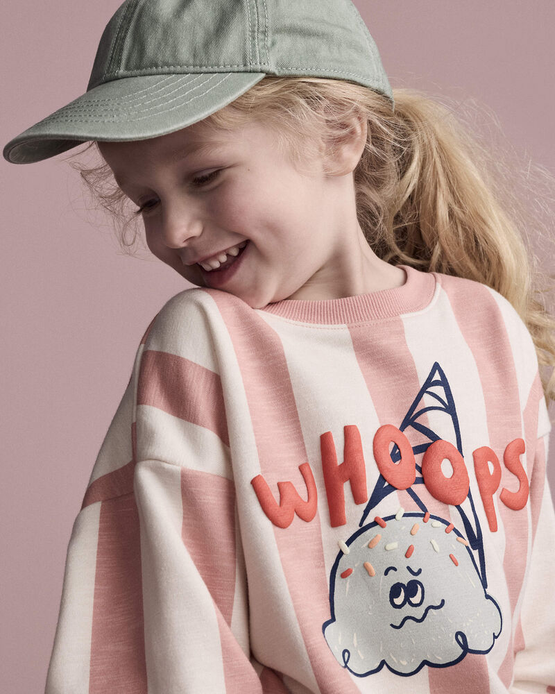 Toddler 'Whoops' Striped Ice Cream Dolman-Sleeve Sweatshirt - Peach, image 4 of 6 slides