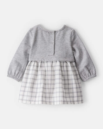 Baby Girl DayDream Fleece Plaid Dress - Grey/White, 