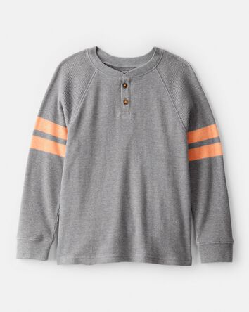 Boys Stripe Thermal Long-Sleeve Henley T-Shirt - Grey, 