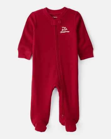 Baby My First Christmas Holiday Red Cotton Sleep & Play Pajamas - Red, 
