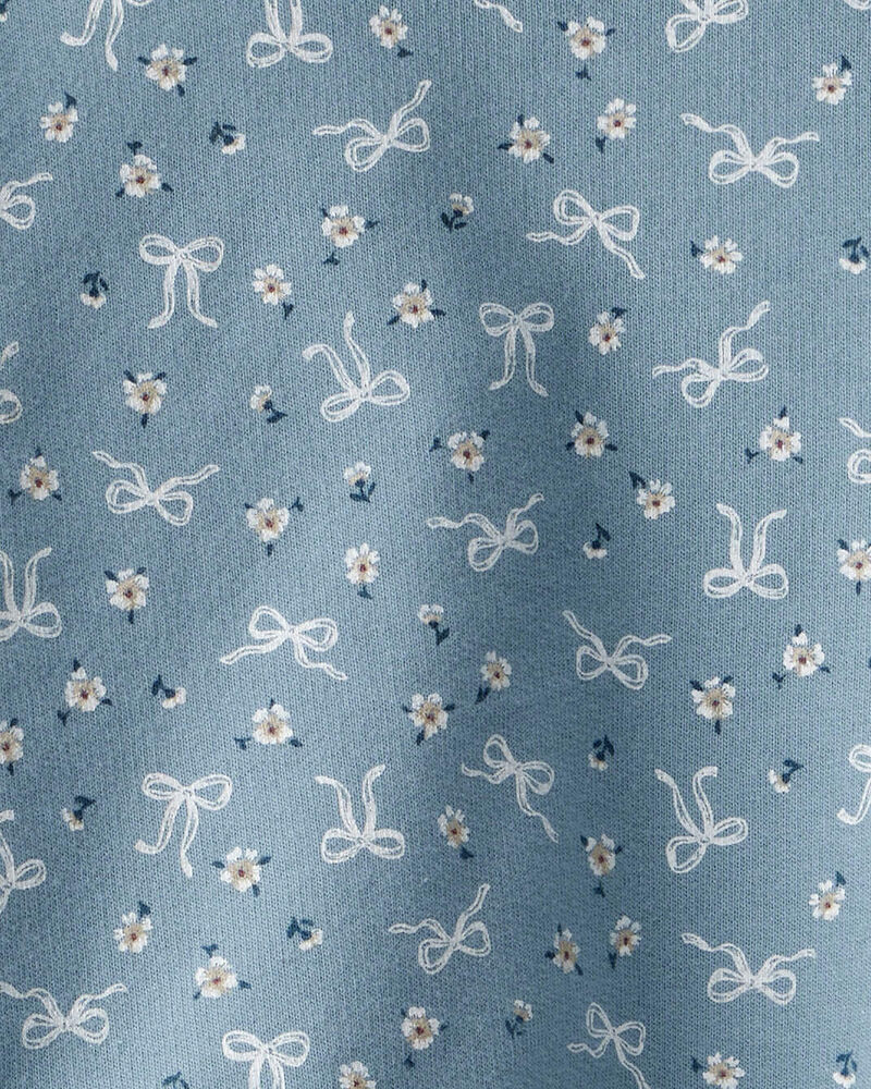 Baby Girl 2-Piece Bow Print Cotton Long-Sleeve Hoodie & Pant Set - Blue, image 2 of 3 slides