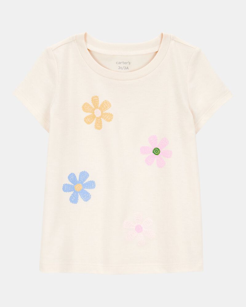 Toddler Girl Flower Short-Sleeve Graphic Tee - Cream, image 1 of 3 slides