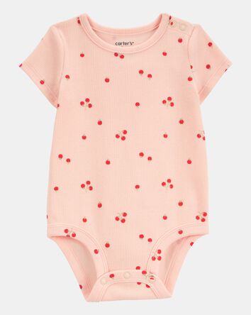 Baby Tomato Print Ribbed Short-Sleeve Bodysuit - Pink, 