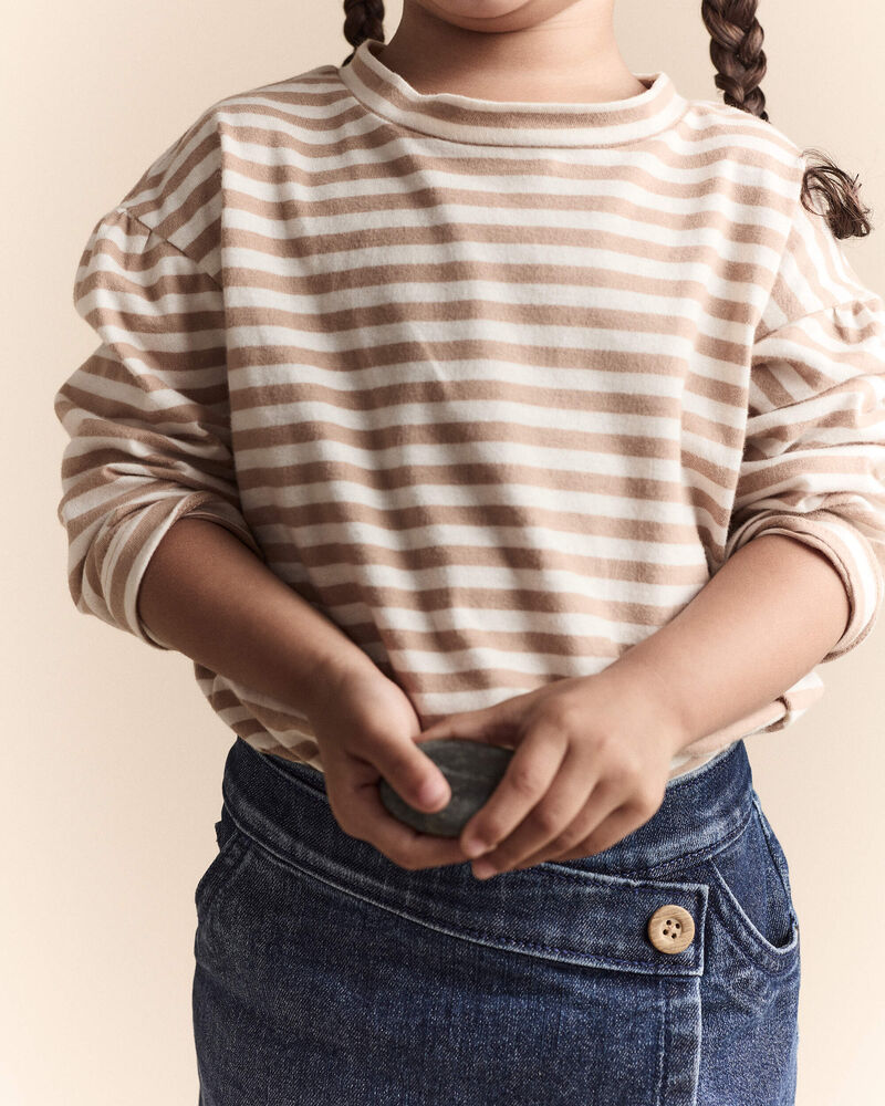Toddler Girl Striped Long-Sleeve Relaxed Tee - Cream/Tan, image 3 of 7 slides