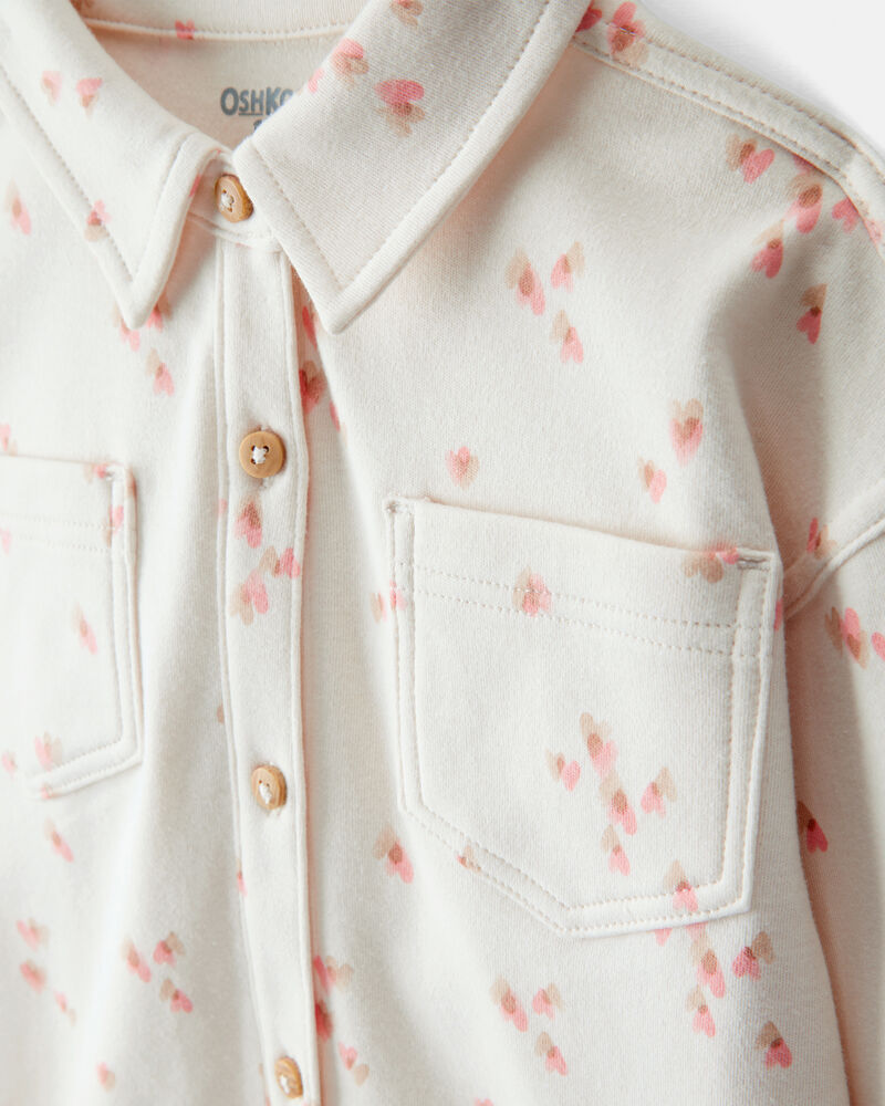 Baby Girl Heart Print Long-Sleeve Flannel Shirt - Cream, image 2 of 4 slides