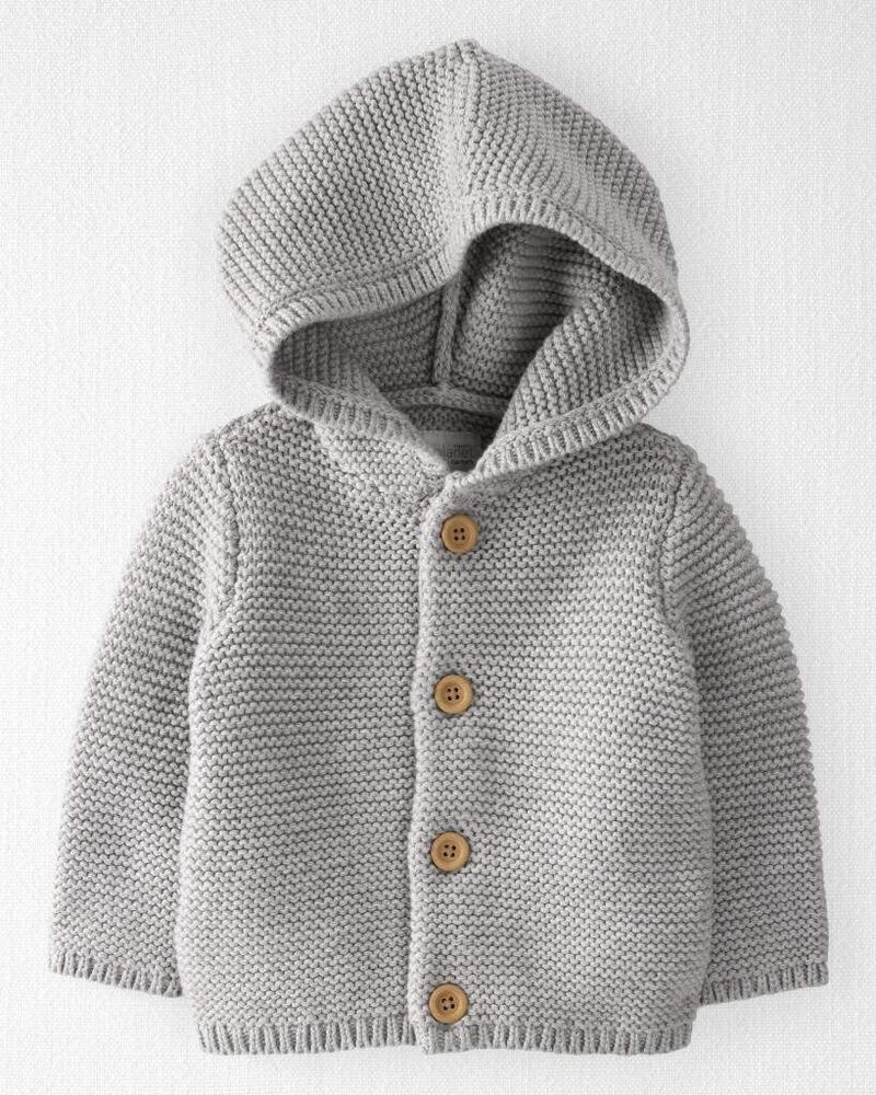 Baby Organic Cotton Signature Stitch Cardigan - Grey, image 1 of 5 slides
