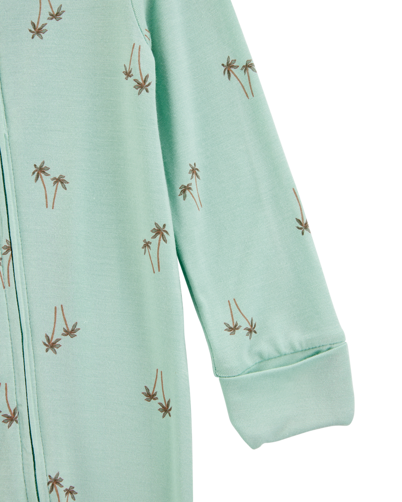 Baby Boy Palm Tree Print 2-Way Zip PurelySoft Convertible Foot Sleep & Play Pajamas - Mint, image 2 of 7 slides
